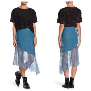 NWT Free People My Lace Velvet Midi Skirt, Sz 0, NWT